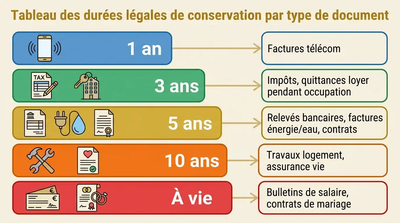 Tableau des durées légales de conservation par type de document